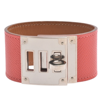 HERMES Kelly Dog Extreme轉釦EPSON牛皮手環(珊瑚紅/銀)