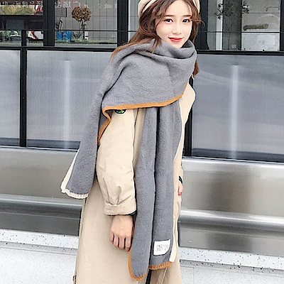 Decoy 雙色彩框 學院男女中性保暖圍巾 灰
