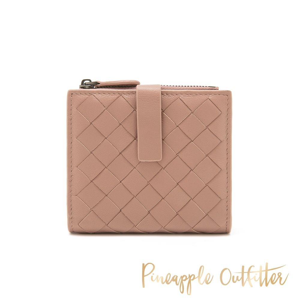 【Pineapple Outfitter】素面真皮菱格紋短夾 YASIR-粉色