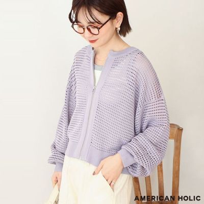 〈AMERICAN HOLIC〉清爽網眼針織拉鍊開襟衫