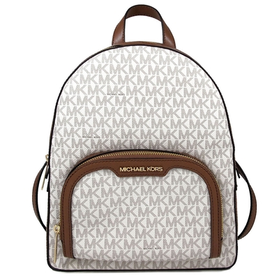 MICHAEL KORS Jaycee 中款金字Logo滿版MK雙層後背包(香草白棕)