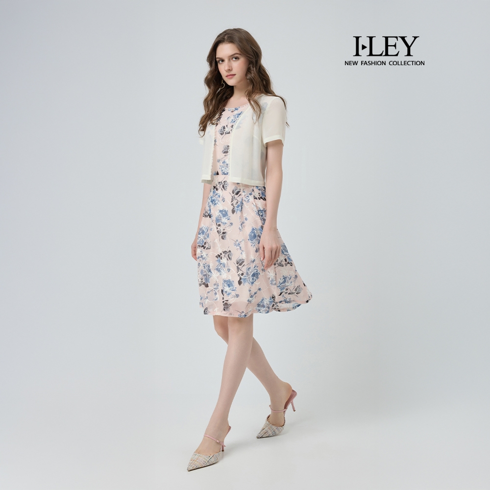 ILEY伊蕾 蕾絲假兩件印花洋裝(淺粉；M-2L)
