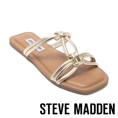 【線上獨家款】STEVE MADDEN-TRANSITION 扭結雙帶平底涼拖鞋-金色
