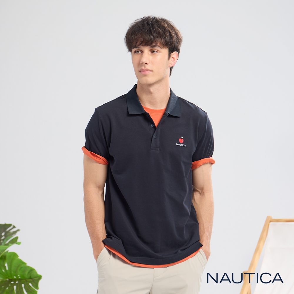 Nautica 官方旗艦 男裝 蘋果刺繡涼感短袖POLO衫-深藍色