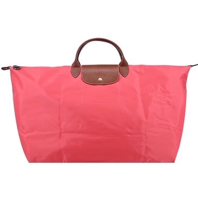 LONGCHAMP LE PLIAGE系列短把再生尼龍摺疊水餃旅行袋(特大/石榴紅)