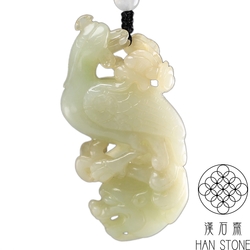 【鑑別書付き本物】和田玉鳳凰根付け　和田白玉不死鳥彫刻　佩玉キーホルダー 漢石齋】天然A貨和田白玉玄鳥鳳凰玉佩吊墜(36*75*12mm) | 漢石齋