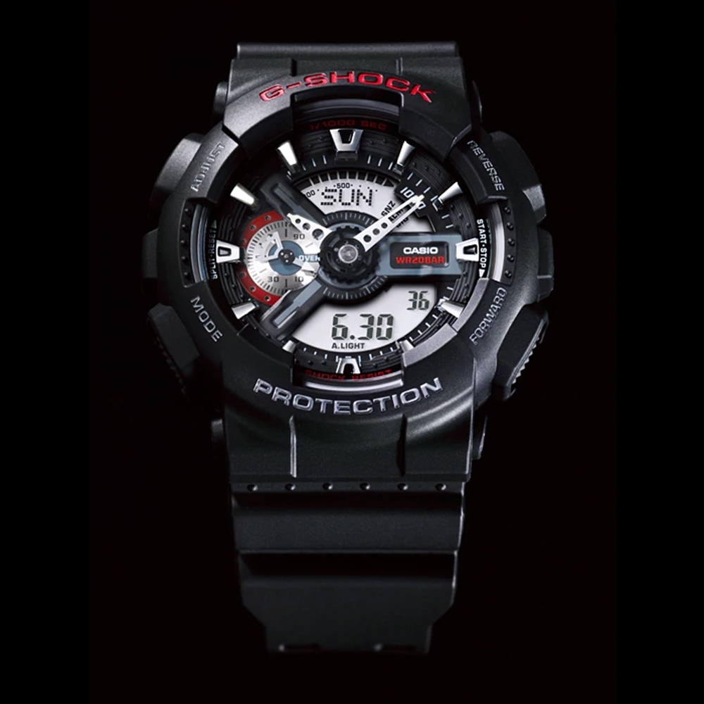 CASIO 卡西歐 G-SHOCK 經典紅黑重機雙顯手錶 七夕寵愛季 送禮推薦-55mm GA-110-1A