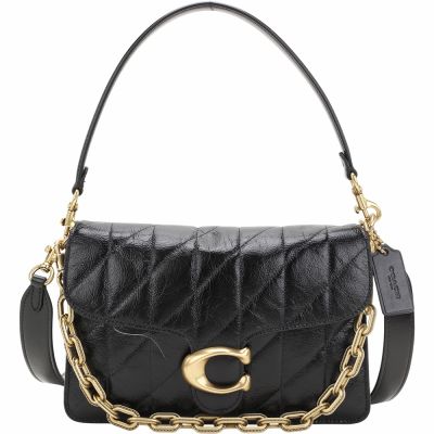 COACH CHAIN TABBY C字釦衍縫柔軟牛皮手提 肩斜背腋下包(黑色)