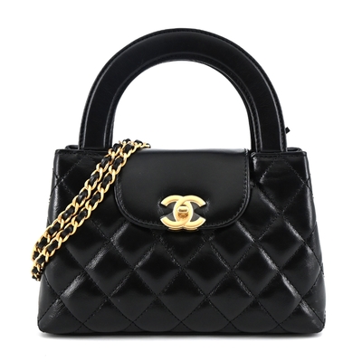 CHANEL香奈兒 CHANEL Kelly Bag 雙C LOGO菱格紋小牛皮手提/斜背包(黑色)
