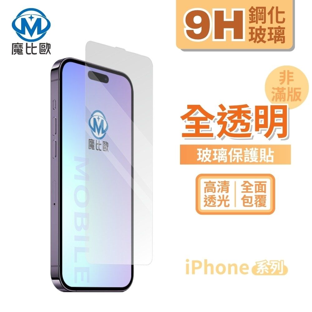 魔比歐 全透明玻璃貼 亮面 適用 iphone 16 15 14 13 內縮版設計