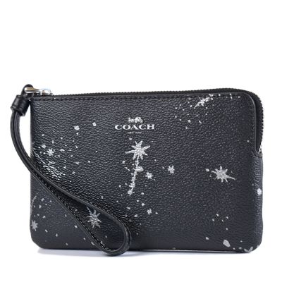 COACH 流星印花防刮皮革手拿包-黑色