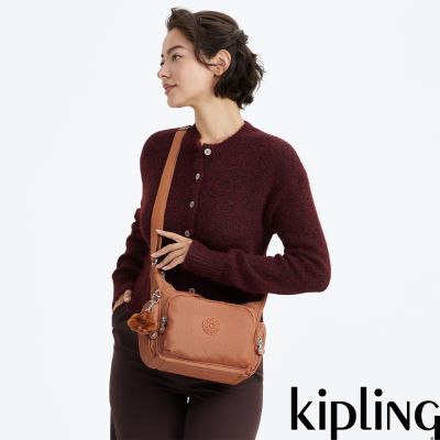 『牛角包』Kipling 淺棕輕巧多袋實用側背包-GABB S