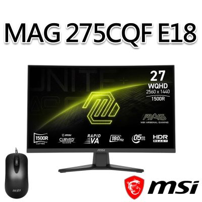 【滑鼠組】msi微星 MAG 275CQF E18 27吋 曲面電競螢幕 (27 /2560x1440/16:9/180Hz/VA/曲面)