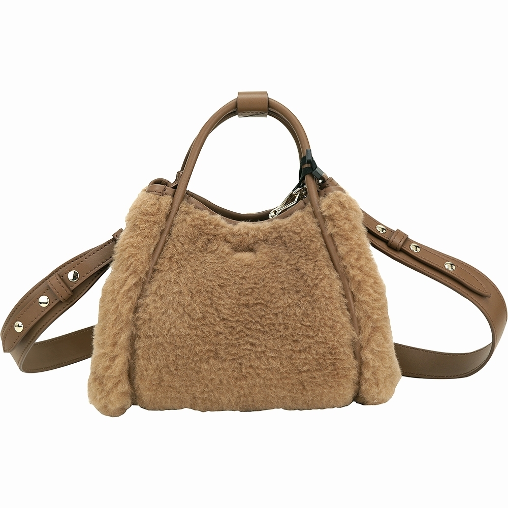 Max Mara TMARIN XS 駱駝絨毛小牛皮手提/肩背托特包(咖棕色)
