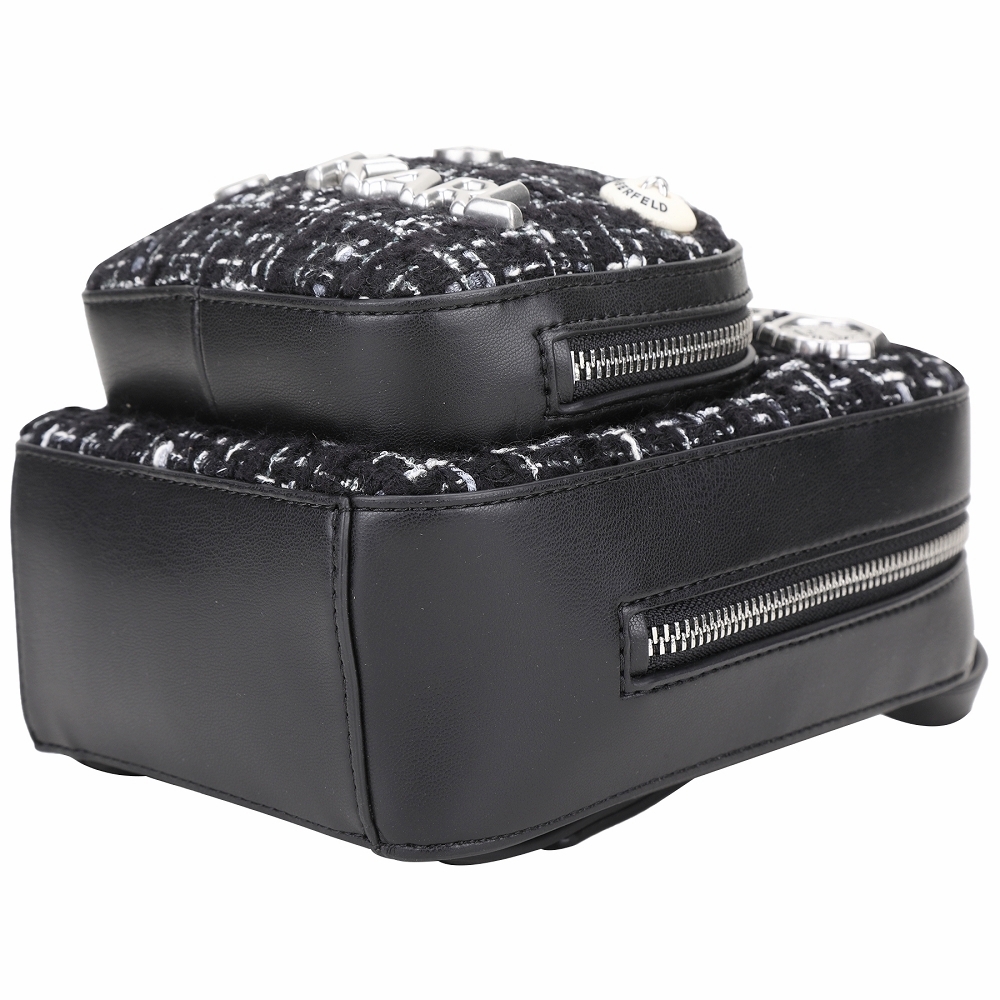 KARL LAGERFELD K/Pins 徽章鈕釦羊毛呢拼接皮革後背包(黑色) 歐系