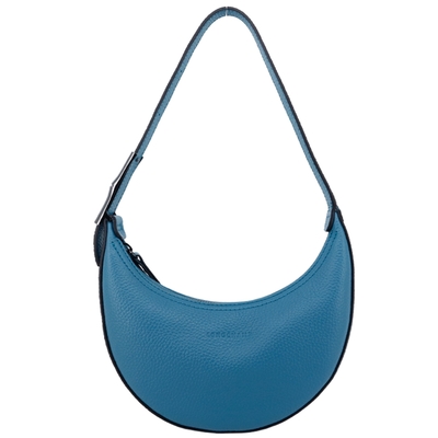 LONGCHAMP LE ROSEAU ESSENTIAL系列牛皮半月形單肩包(小/孔雀藍)