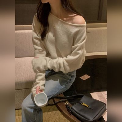 正韓女上衣 露肩長袖針織衫OSR1115-創翊韓都