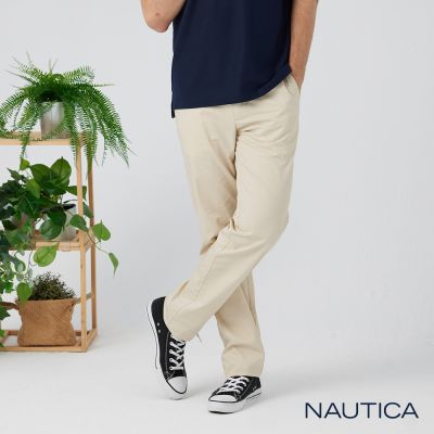 Nautica 男裝 素面百搭涼感船錨鈕扣休閒長褲-象牙白