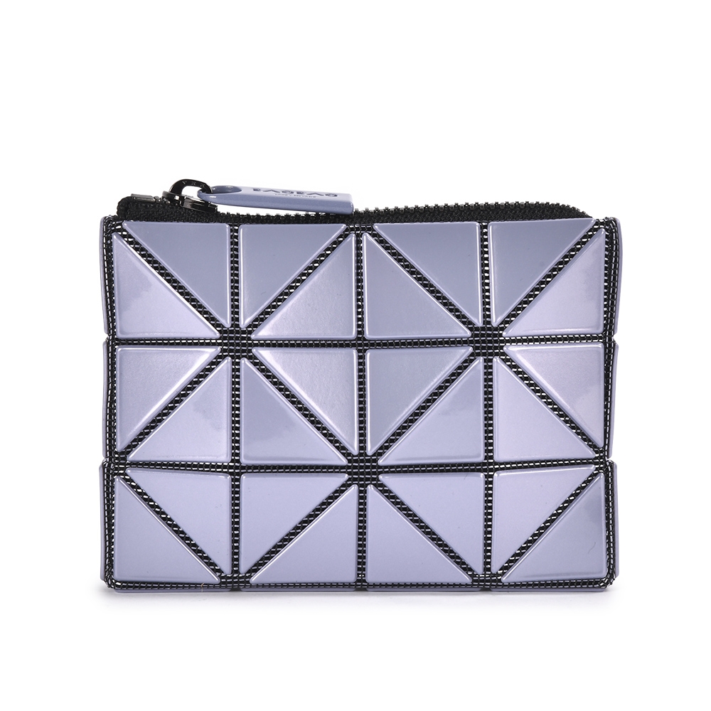 ISSEY MIYAKE 三宅一生BAOBAO 亮面方格3x4拉鍊零錢包-薰衣紫色