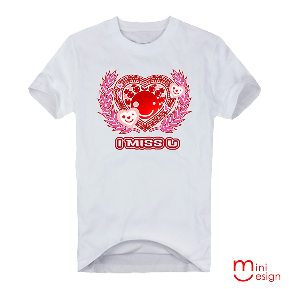 I MISS U 愛心滿滿公仔潮流設計短T 三色-Minidesign (白色)