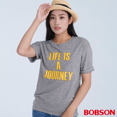BOBSON 女款袖口反摺寬版印圖上衣(28082-87)
