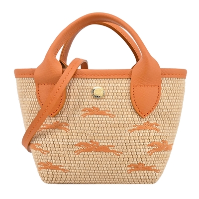 LONGCHAMP LE PANIER PLIAGE系列編織奔馬兩用包(迷你/杏黃)