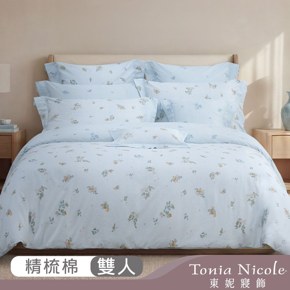 Tonia Nicole 東妮寢飾 花檸果曲環保印染100%精梳棉兩用被床包組(雙人)-活動品