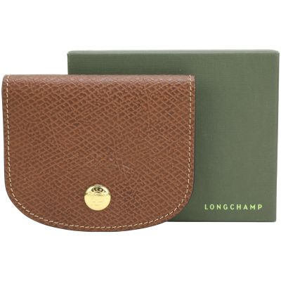 LONGCHAMP Epure 奔馬烙印荔紋牛皮圓弧釦式卡片夾(棕色)