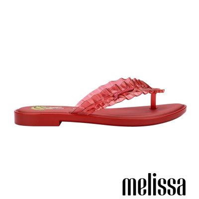 Melissa-GANNI聯名-水果印花荷葉邊夾腳拖鞋-紅色