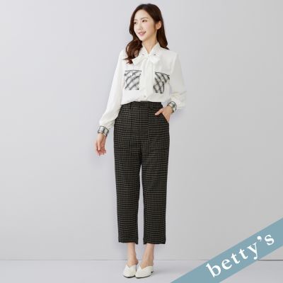 betty’s貝蒂思 知性文青磨毛格紋長褲(黑色)