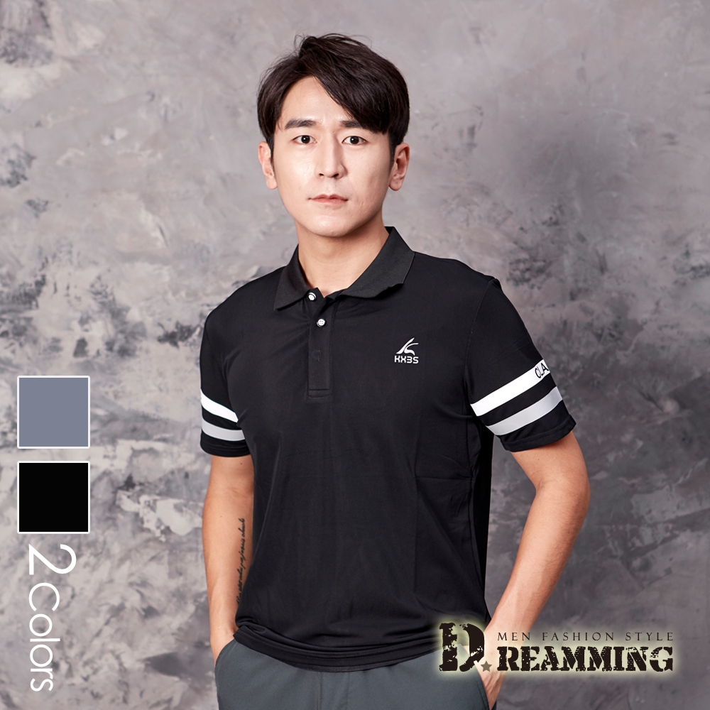 Dreamming CLASSICS運動彈力短POLO衫 親膚 涼感 透氣-共二色 (黑色)