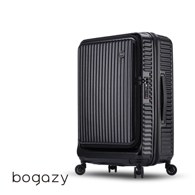 Bogazy 城市遊蹤 25吋前開式上掀/防爆拉鍊/海關鎖/可加大行李箱(黑)