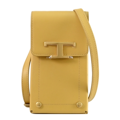 TOD’S T Timeless 金屬LOGO小牛皮斜背/手機包(黃)