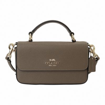 COACH 金馬車防刮皮革手提斜背小方包(茶褐色)mini