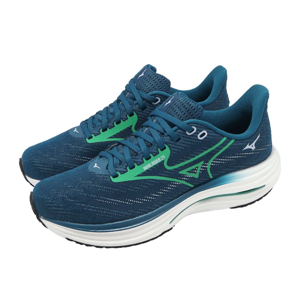 Mizuno 美津濃慢跑鞋Wave Rider 29 男鞋藍綠波浪片避震J1GC2503-56
