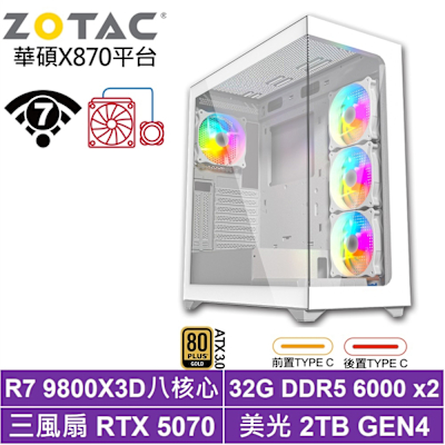 華碩X870平臺[潛龍L54D]R7 9800X3D/RTX 5070/64G/2TB SSD