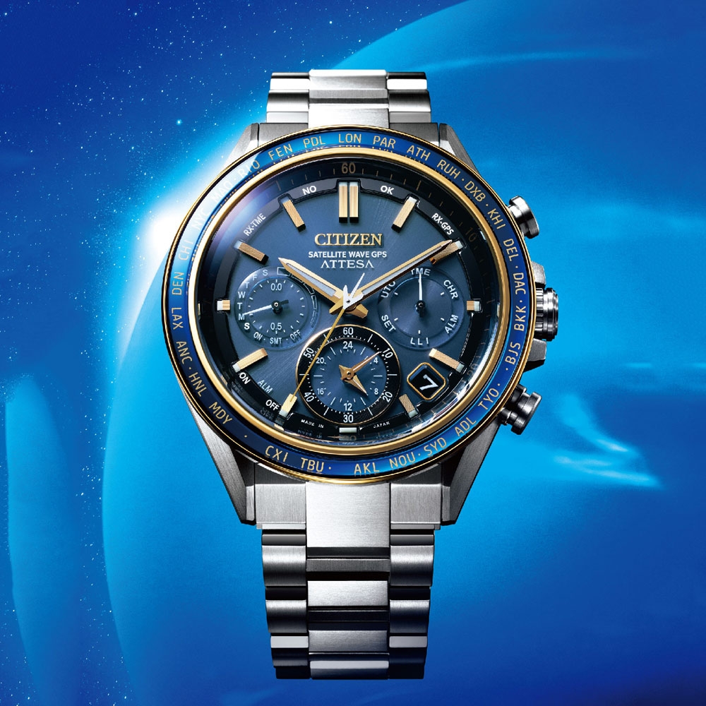 CITIZEN 星辰海王星限量鈦GPS衛星對時光動計時手錶-CC4054-68L/藍色