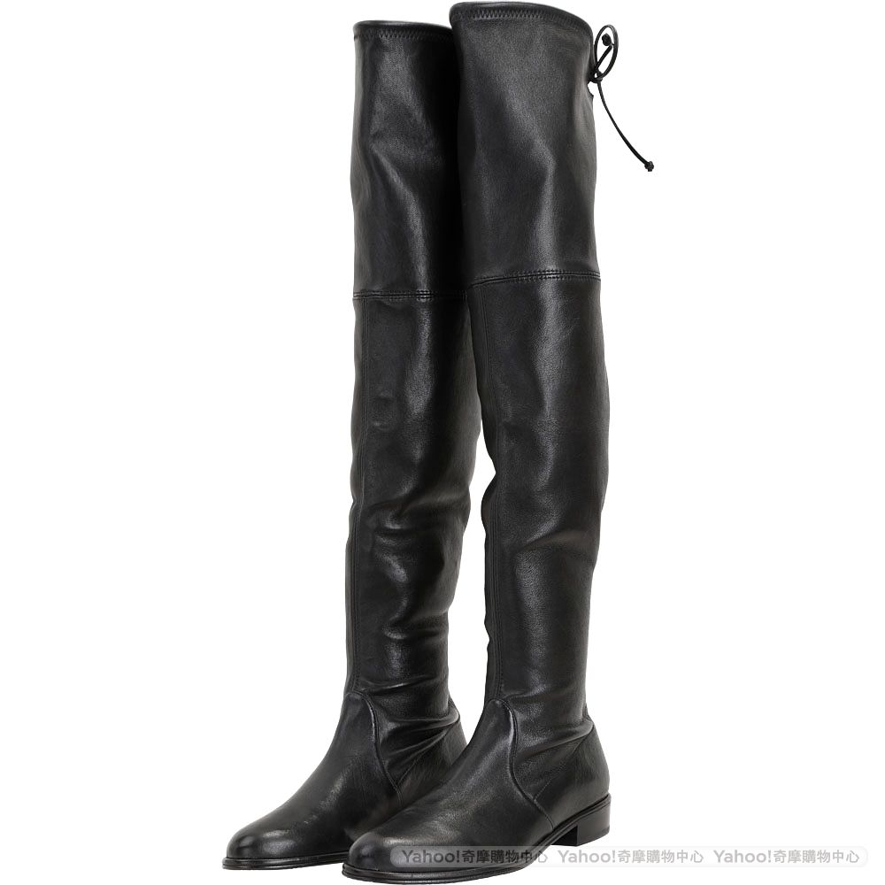 Stuart Weitzman LOWLAND / 5050 經典麂皮/皮革過膝長靴-多款 (LOWLAND抽繩皮革-黑色)