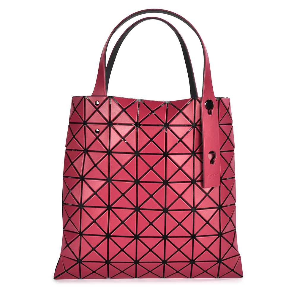 ISSEY MIYAKE 三宅一生BAOBAO PRISM MATTE 霧面方格7x7透光手提包-酒紅色