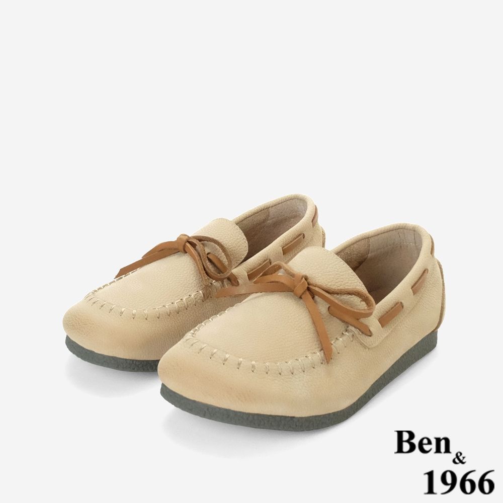 Ben&1966高級頭層磨砂牛皮舒適柔軟休閒樂福鞋-杏(258152)