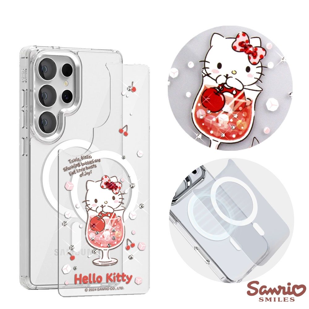 三麗鷗 Samsung S26/S25/S24系列 可拆式磁吸片材彩鑽手機殼-汽水凱蒂