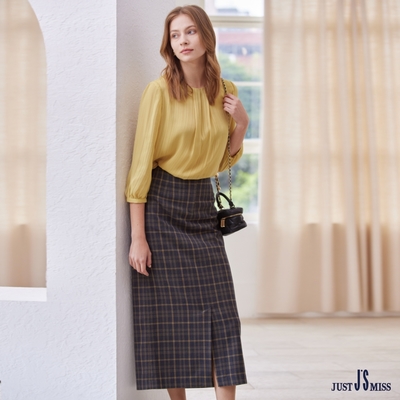【Just J’S Miss】藍黃格紋長裙 203W2