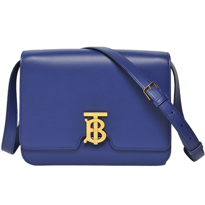 BURBERRY 巴寶莉 Thomas BURBERRY 巴寶莉 金字TB花押字扣夾中型小牛皮斜背包(墨海軍藍/80316451)