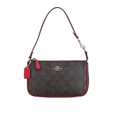 COACH Nolita 19 小馬車LOGO印花PVC拉鍊手提/肩背包(小/深棕x紅)