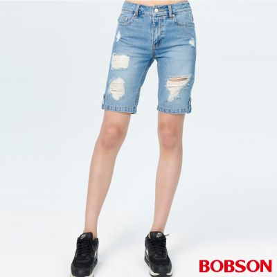 BOBSON 女款中腰五分長破褲(256-58)
