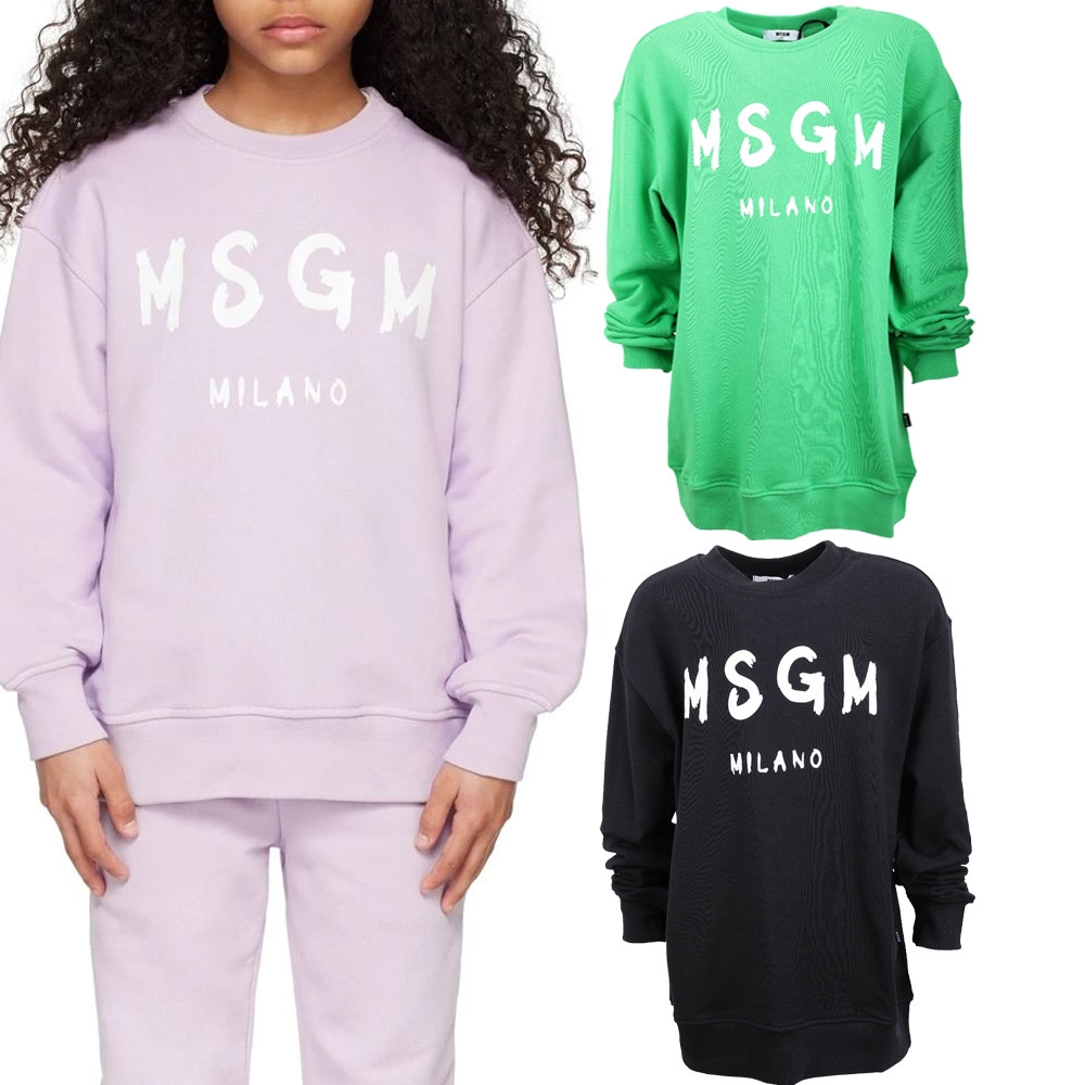 MSGM 童裝 塗鴉字母長袖棉質運動衫-四色可選 (黑色)