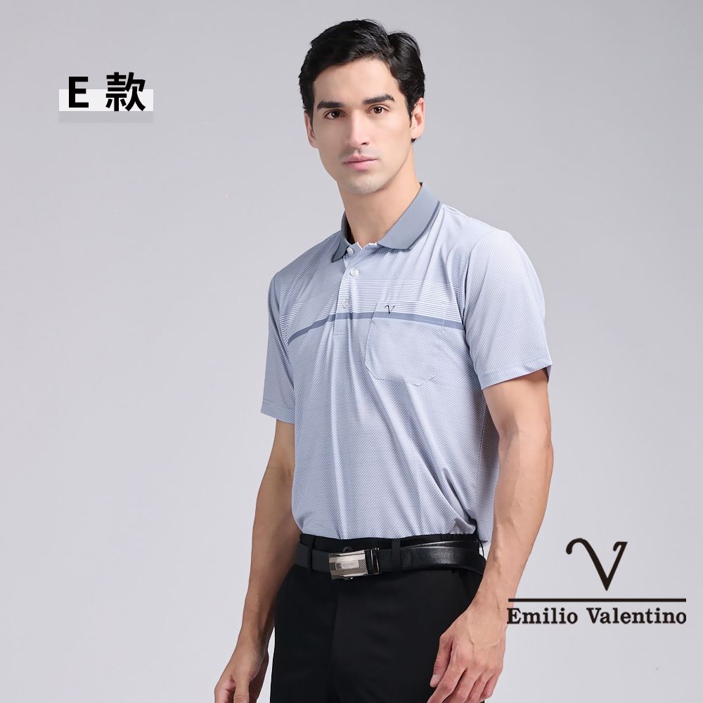 Emilio Valentino 范倫鐵諾 男女款 短袖POLO衫 商務休閒 男 女上衣 吸濕排汗 涼爽透氣 口袋 MIT(多款選) (E款)