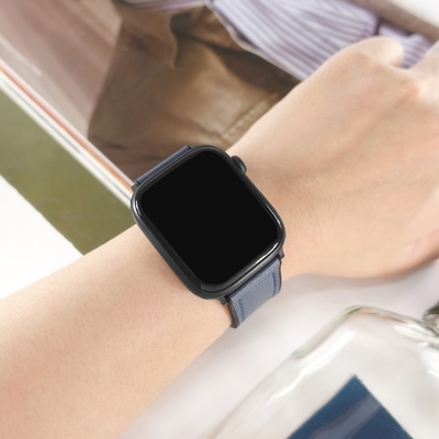 Apple Watch 全系列通用錶帶 蘋果手錶替用錶帶 黑鋼磁吸扣 外層皮革 內層橡膠錶帶 藍色