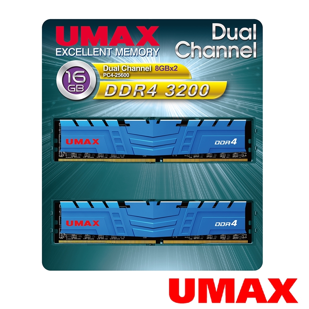UMAX DDR4 3200 16GB (8G*2)含散熱片1024X8 桌上型記憶體| DDR4 3200