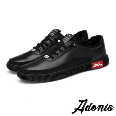 Adonis 真皮休閒鞋 平底休閒鞋/真皮頭層牛皮質感拼接平底休閒鞋 黑